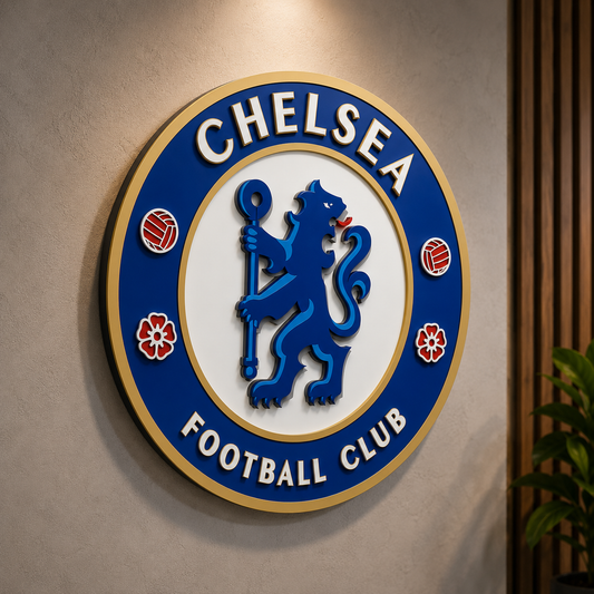 Letrero 3D de madera del Chelsea Football Club | Decoración para sala de juegos o cueva de hombre con medallón