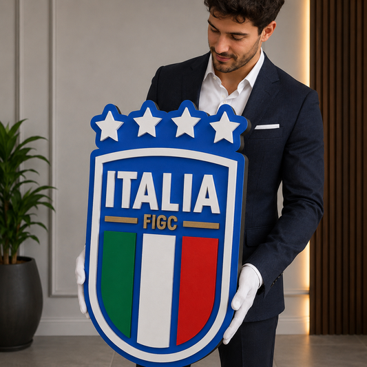 Italy Football Team 3D Wood Sign | FIGC Medallion | Celebrate the Azzurri in Style