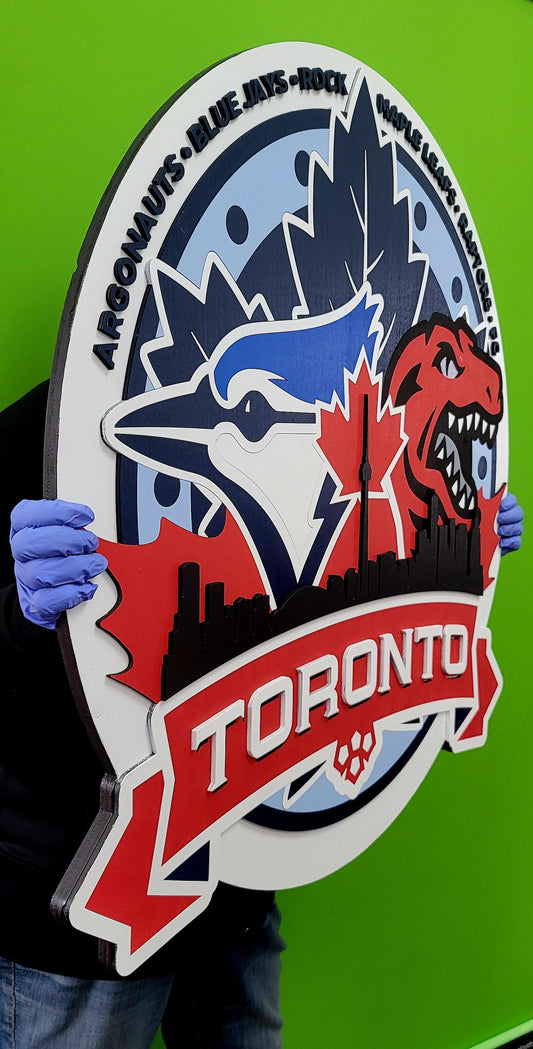 3D Toronto Sports Team Medallion Wooden Sign | Multi-Team Toronto Logo Wall Art | Man Cave & Sports Fan Decor
