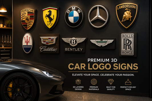 Luxury 3D Car Logo Signs: Premium Wall Art for Automotive Enthusiasts