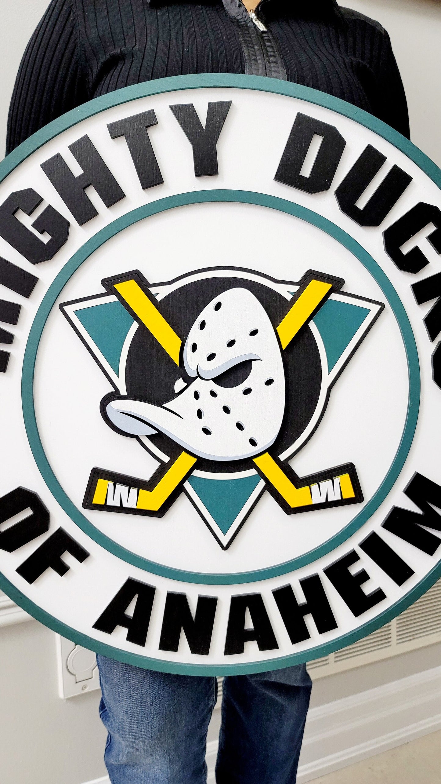Letrero de madera 3D del logo de los Anaheim Ducks, decoración de pared deportiva de la NHL