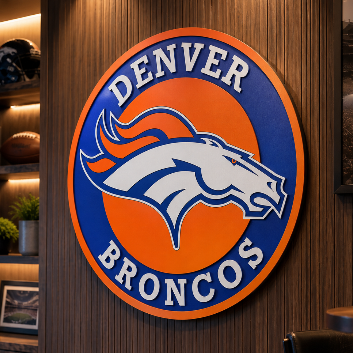 Denver Broncos 3D Wooden Sports Sign | Man Cave Wall Art, American Football Decoration