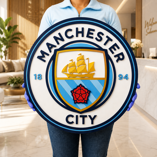 Manchester City FC 3D Wood Sign | Medallion Man Cave Games Room Decor