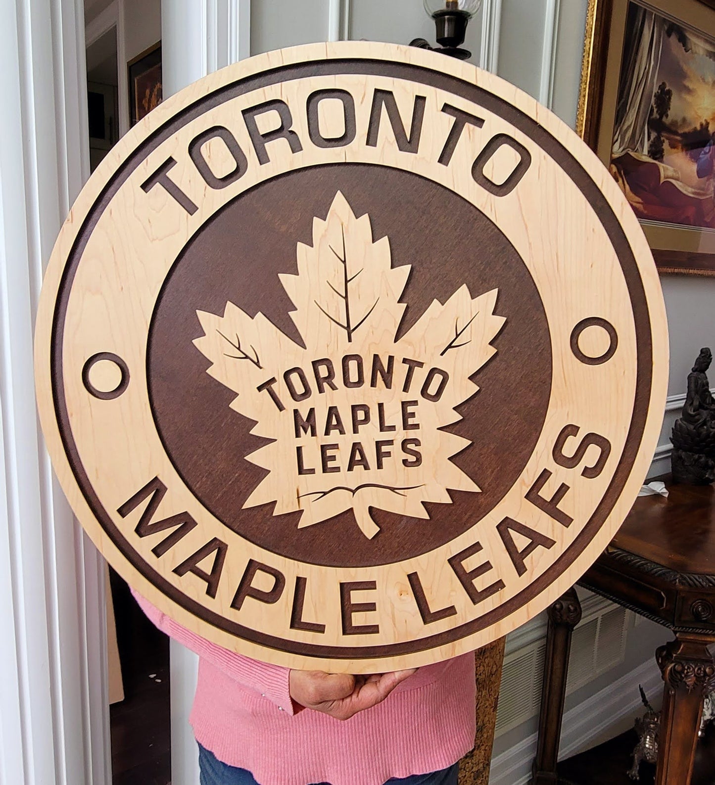 Panneau en bois 3D Toronto Maple Leafs | Décoration de hockey rustique en bouleau