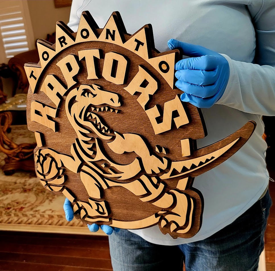 Retro Toronto Raptors 3D Wooden Sign – Rustic Basketball Decor with Canadian Character