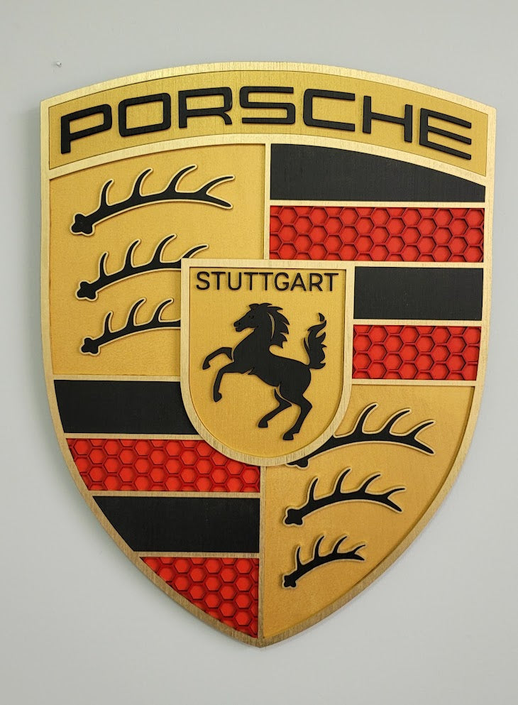 Porsche 3D Logo Sign – Premium Wooden Wall Art for Garage, Man Cave & Porsche Enthusiasts