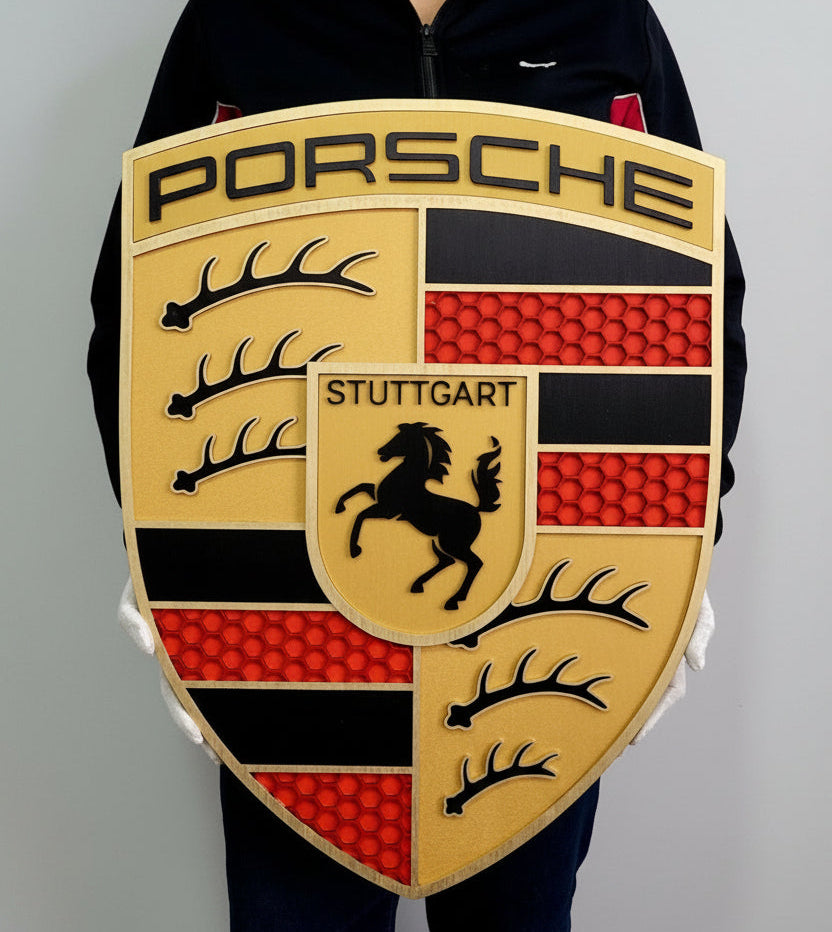 Porsche 3D Logo Sign – Premium Wooden Wall Art for Garage, Man Cave & Porsche Enthusiasts