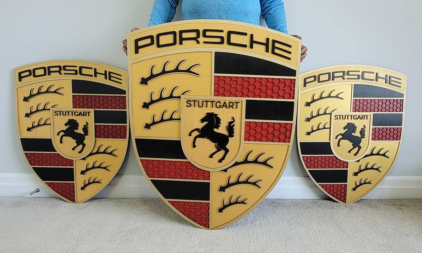 Porsche 3D Logo Sign – Premium Wooden Wall Art for Garage, Man Cave & Porsche Enthusiasts