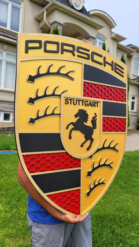 Porsche 3D Logo Sign – Premium Wooden Wall Art for Garage, Man Cave & Porsche Enthusiasts