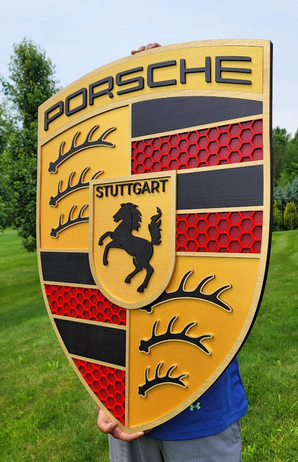 Porsche 3D Logo Sign – Premium Wooden Wall Art for Garage, Man Cave & Porsche Enthusiasts