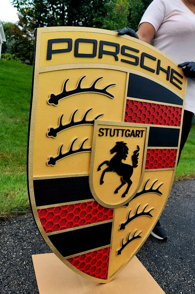 Porsche 3D Logo Sign – Premium Wooden Wall Art for Garage, Man Cave & Porsche Enthusiasts