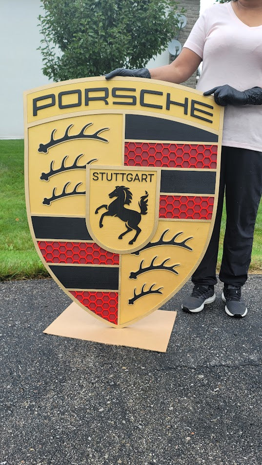 Porsche 3D Logo Sign – Premium Wooden Wall Art for Garage, Man Cave & Porsche Enthusiasts