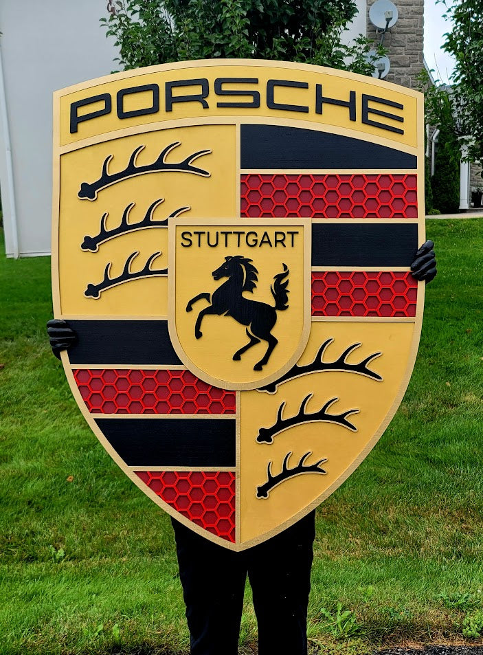 Porsche 3D Logo Sign – Premium Wooden Wall Art for Garage, Man Cave & Porsche Enthusiasts