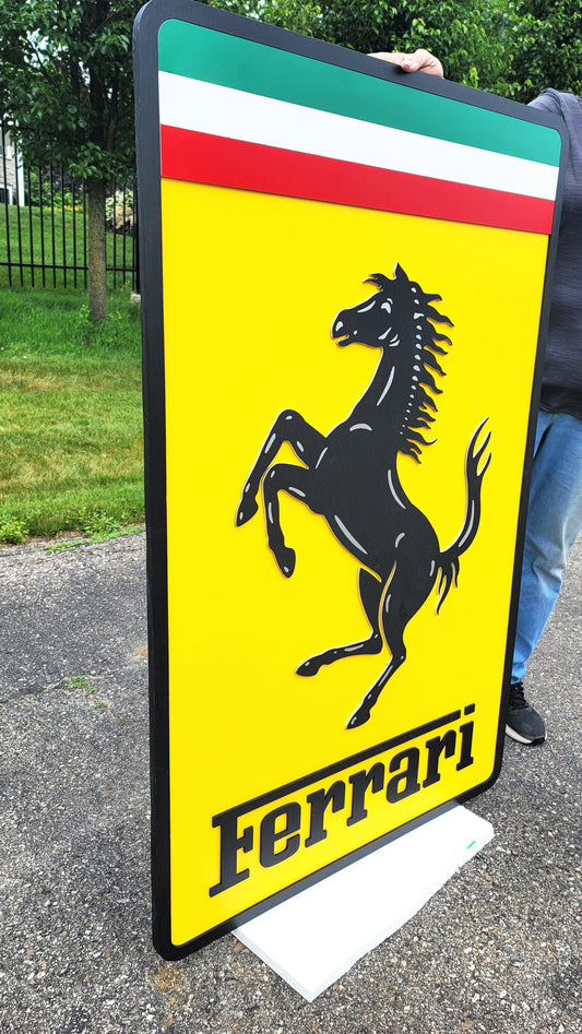 🏎️ Ferrari 3D Multi-Layer Wooden Logo Sign | Luxury Car Wall Decor | 🏁 Garage, Man Cave &amp; Supercar Enthusiast Gift