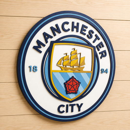 Manchester City FC 3D Wood Sign | Medallion Man Cave Games Room Decor