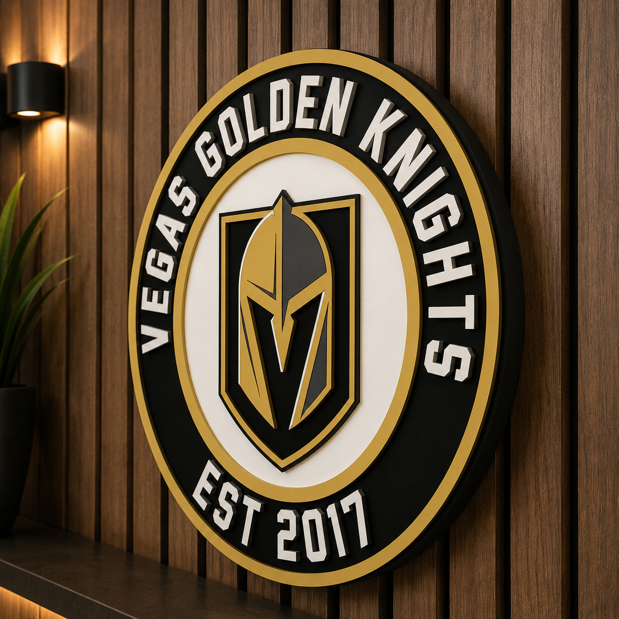 Cartel de madera 3D Las Vegas Golden Knights | Decoración para sala de juegos o cueva de hombre