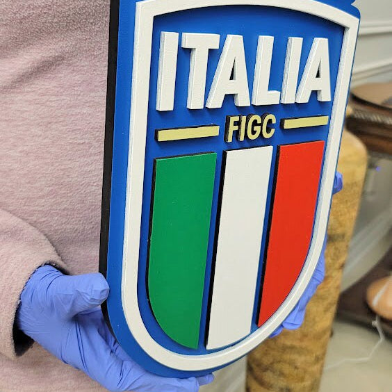 Italy Football Team 3D Wood Sign | FIGC Medallion | Celebrate the Azzurri in Style