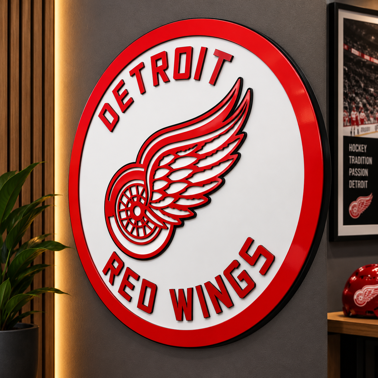Panneau en bois 3D Detroit Red Wings | Décoration de caverne d'homme multicouche