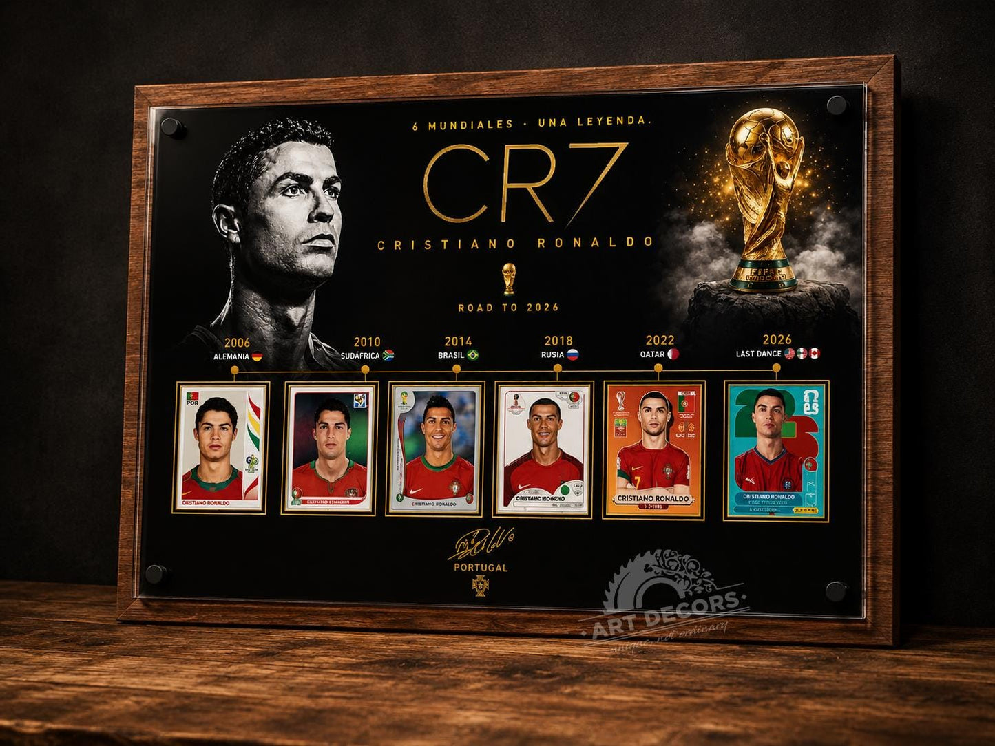 CR7 Cristiano Ronaldo World Cup Legacy 3D Plaque | 3D Wood & Acrylic Display Sign for Ronaldo Fans