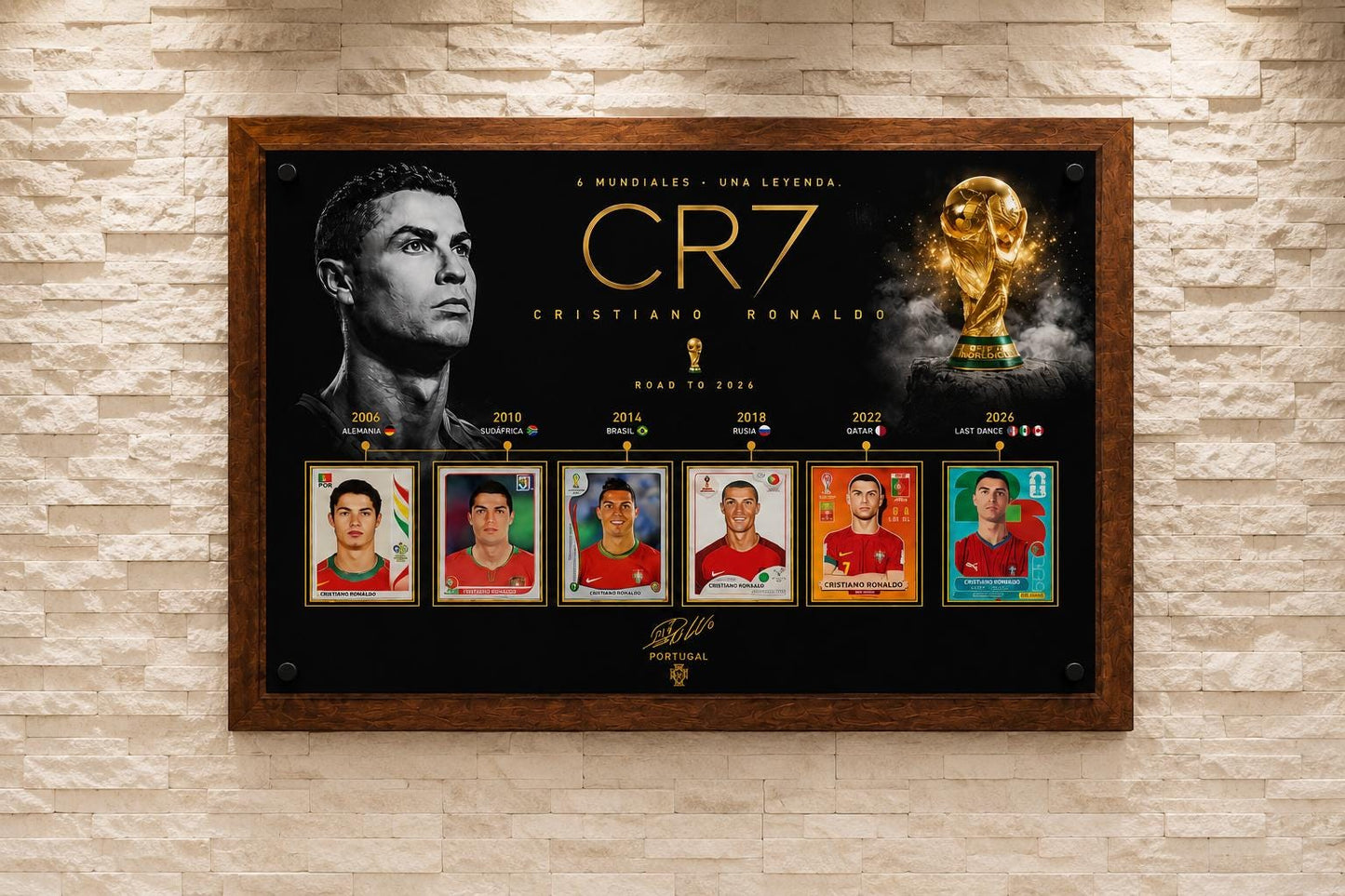 CR7 Cristiano Ronaldo World Cup Legacy 3D Plaque | 3D Wood & Acrylic Display Sign for Ronaldo Fans