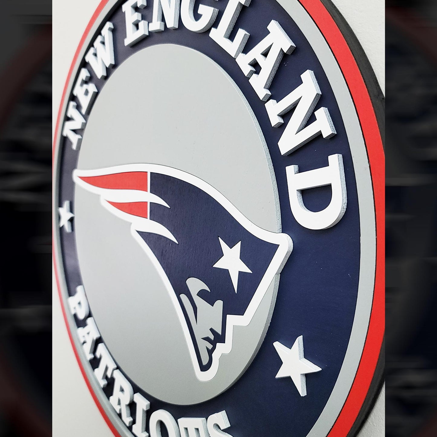 New England Patriots 3D Multi-Layer Wooden Logo Sign | NFL Wall Decor | Man Cave, Sports Bar &amp; Game Room Fan Gift