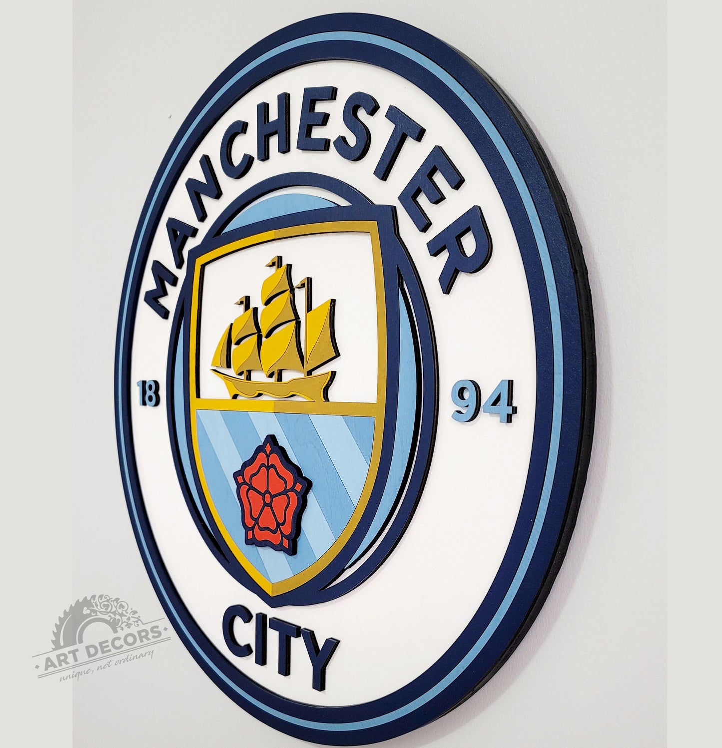 Manchester City FC 3D Wood Sign | Medallion Man Cave Games Room Decor