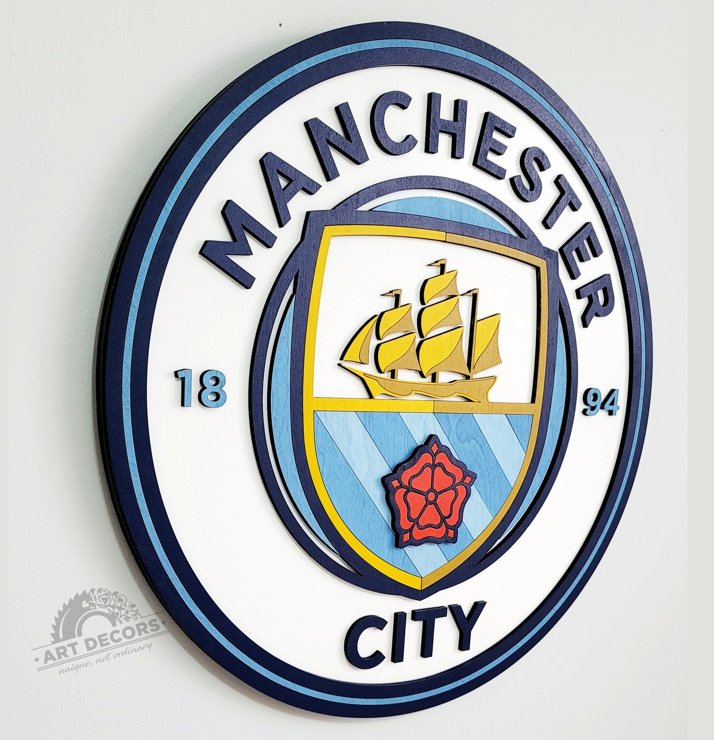 Manchester City FC 3D Wood Sign | Medallion Man Cave Games Room Decor