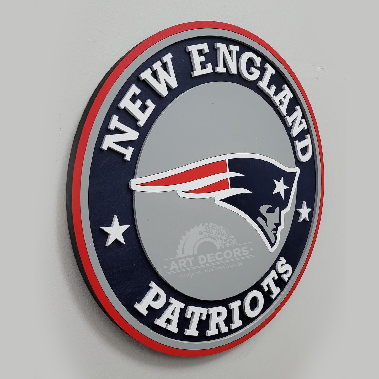 New England Patriots 3D Multi-Layer Wooden Logo Sign | NFL Wall Decor | Man Cave, Sports Bar &amp; Game Room Fan Gift