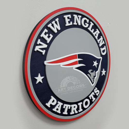 New England Patriots 3D Multi-Layer Wooden Logo Sign | NFL Wall Decor | Man Cave, Sports Bar &amp; Game Room Fan Gift
