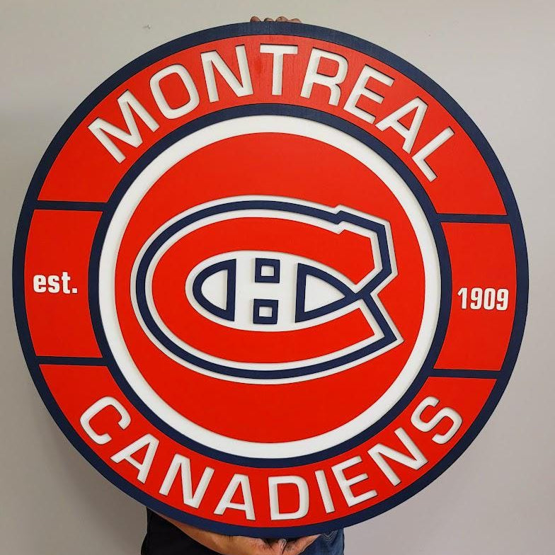 Panneau Logo 3D en Bois des Canadiens de Montréal : Cadeau pour les Fans de Hockey