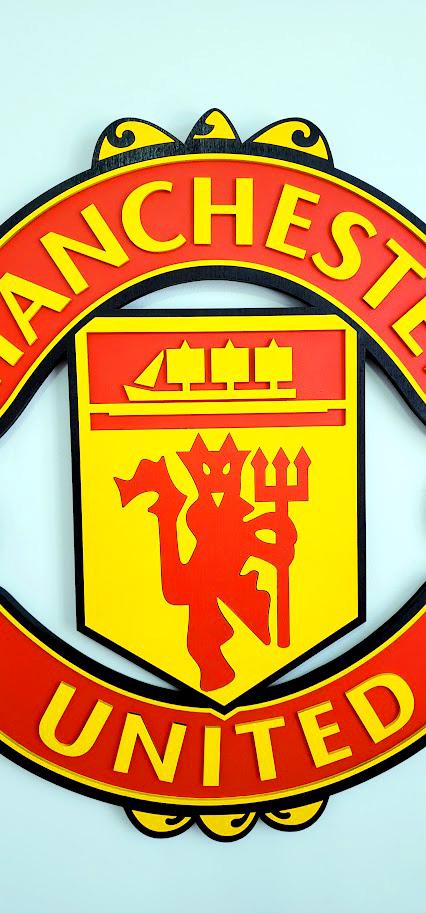 Letrero 3D de Madera de Fútbol del Manchester United | Decoración de Sala de Juegos o Cueva de Hombre