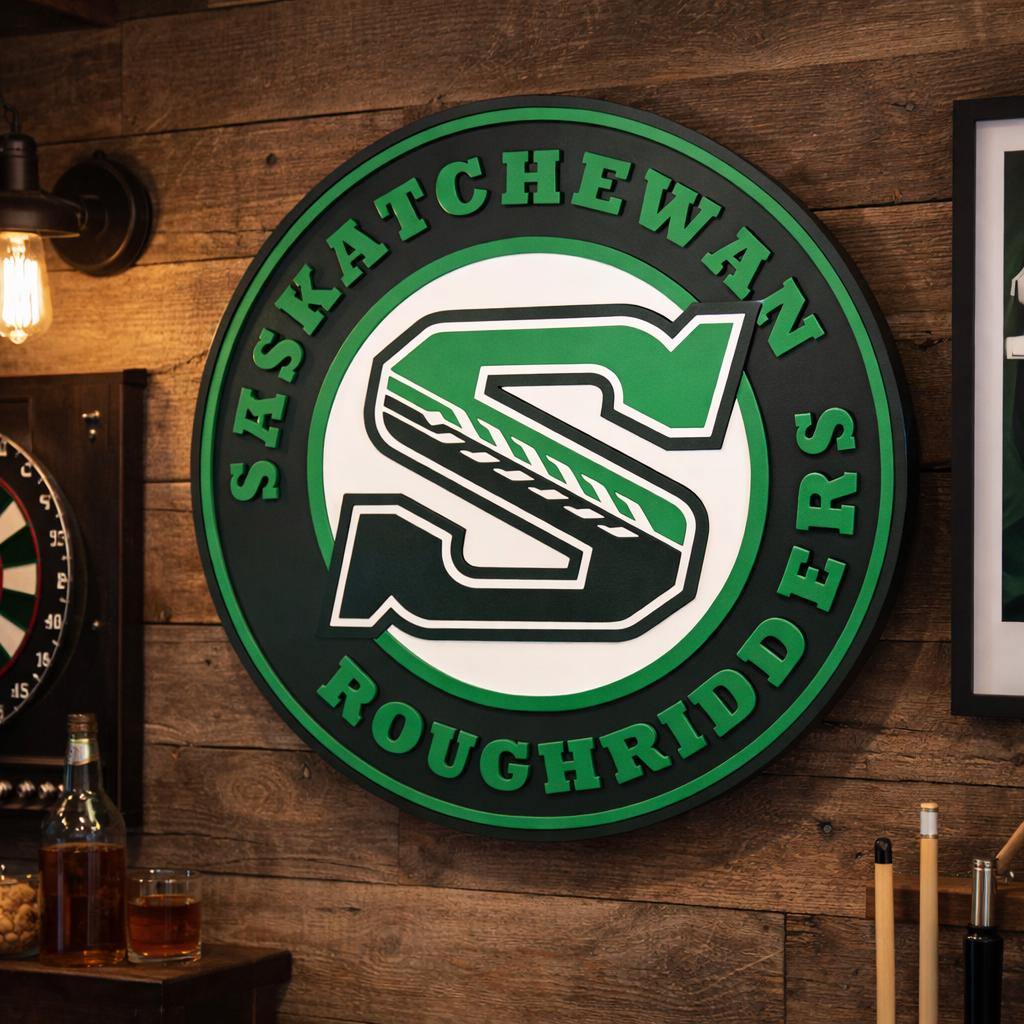 Saskatchewan Roughriders 3D Wooden Sign – Prairie Football Pride in Real Wood