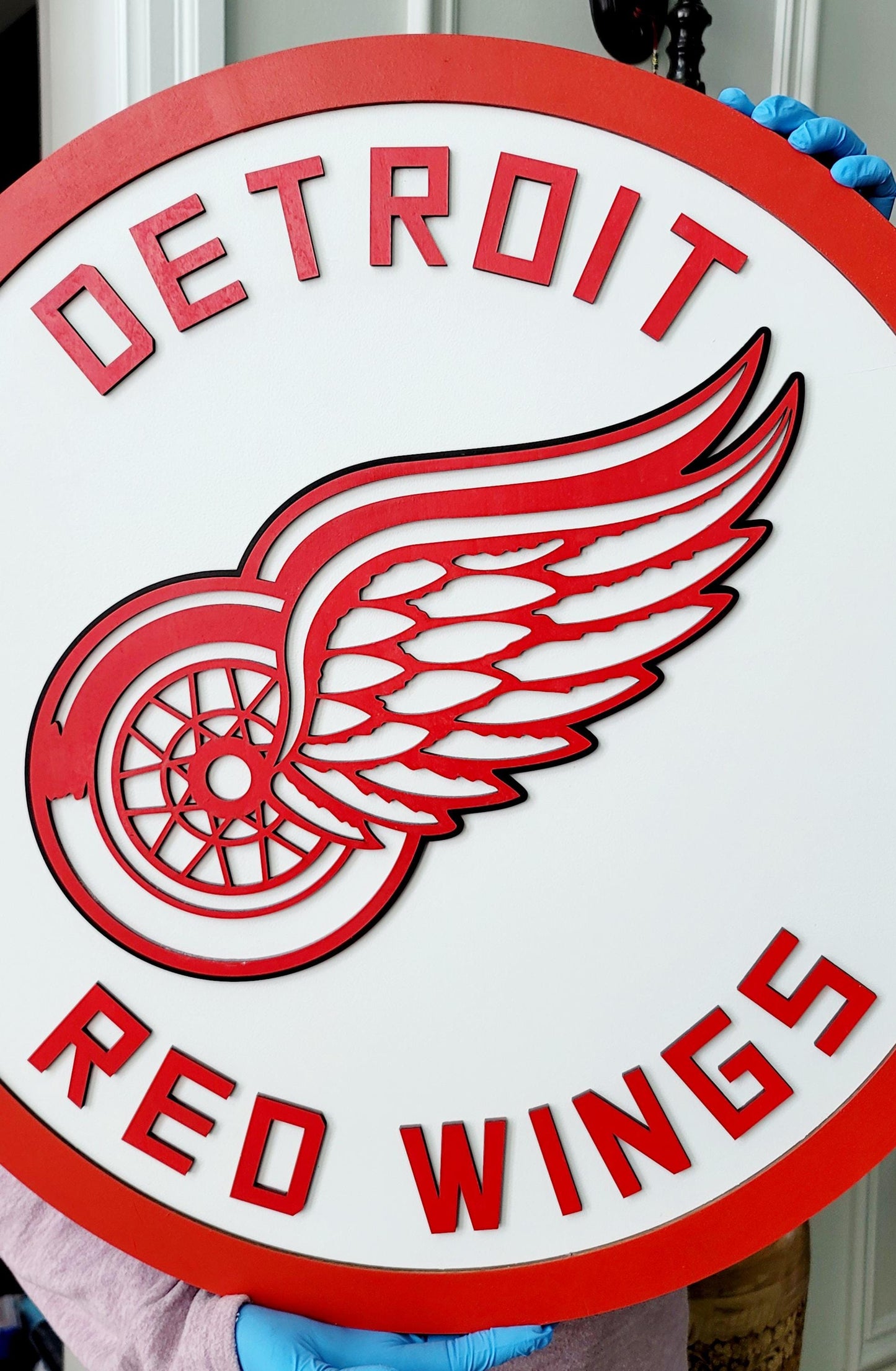 Panneau en bois 3D Detroit Red Wings | Décoration de caverne d'homme multicouche