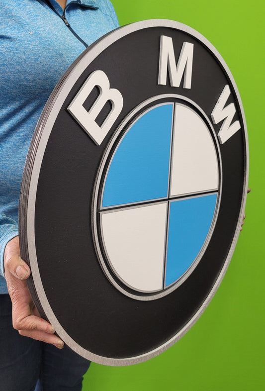 BMW 3D Wooden Logo Sign | Round BMW Club Medallion Wall Art | Man Cave, Garage &amp; Automotive Decor