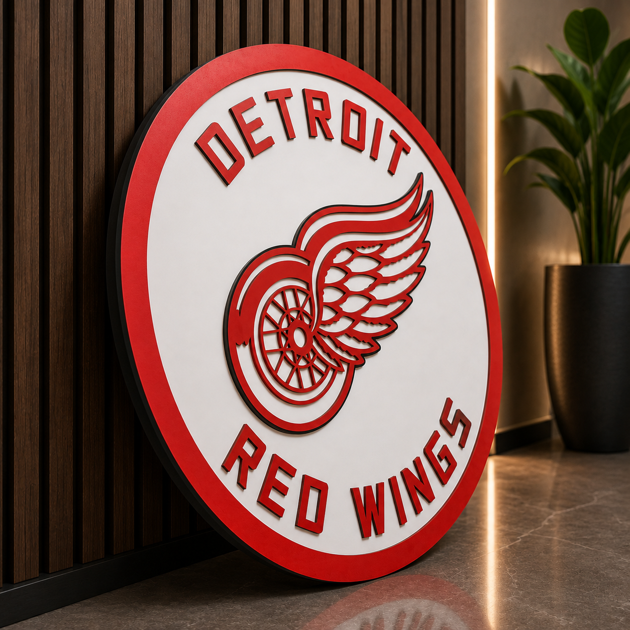 Panneau en bois 3D Detroit Red Wings | Décoration de caverne d'homme multicouche