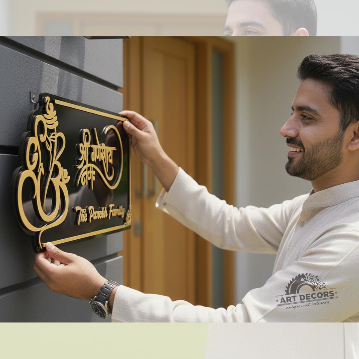 Personalized Hindu Ganesha 3D Acrylic Home Name Plate | Custom Family Name Sign