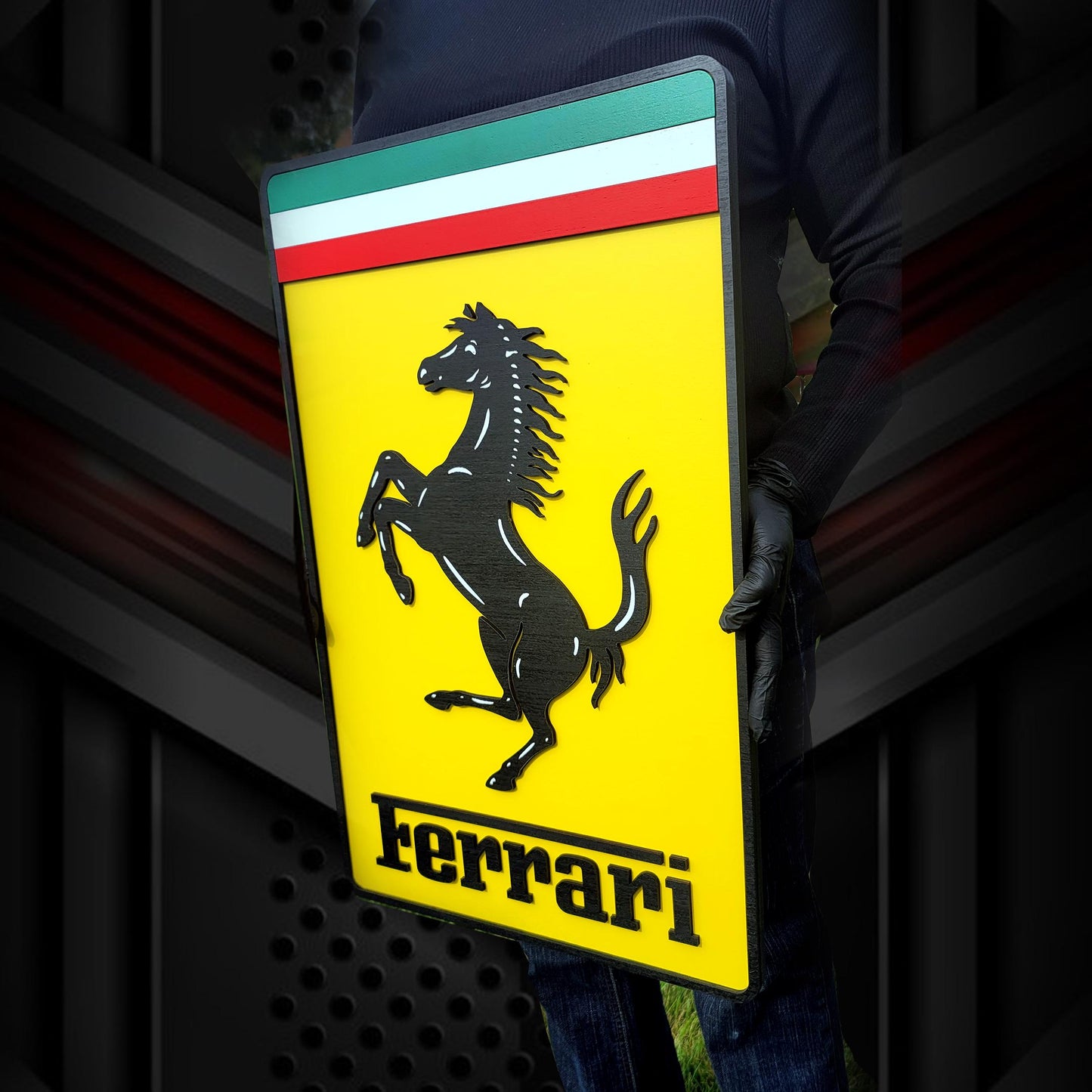 3D Ferrari Car Logo Luxury Sign | Garage Man Cave Decor