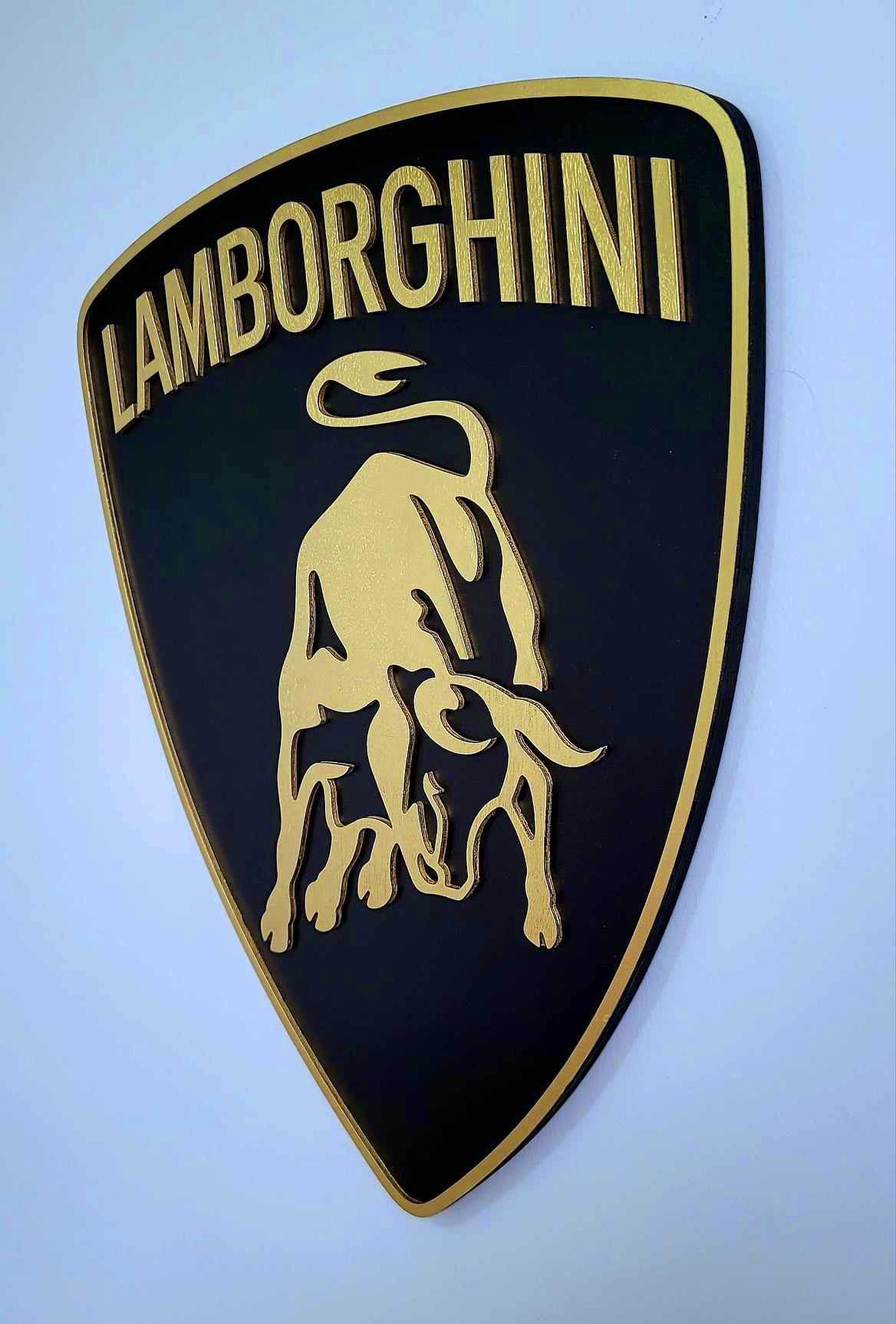 Lamborghini 3D Multi-Layer Wooden Logo Sign | Luxury Supercar Wall Decor | 🏁 Garage, Man Cave &amp; Car Enthusiast Gift