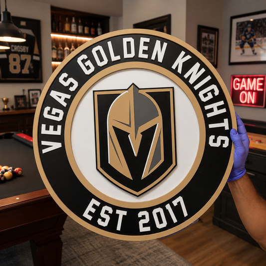 Cartel de madera 3D Las Vegas Golden Knights | Decoración para sala de juegos o cueva de hombre