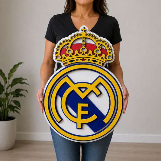 Real Madrid CF 3D Wooden Sign – Premium Football Wall Art for Madrid Fans