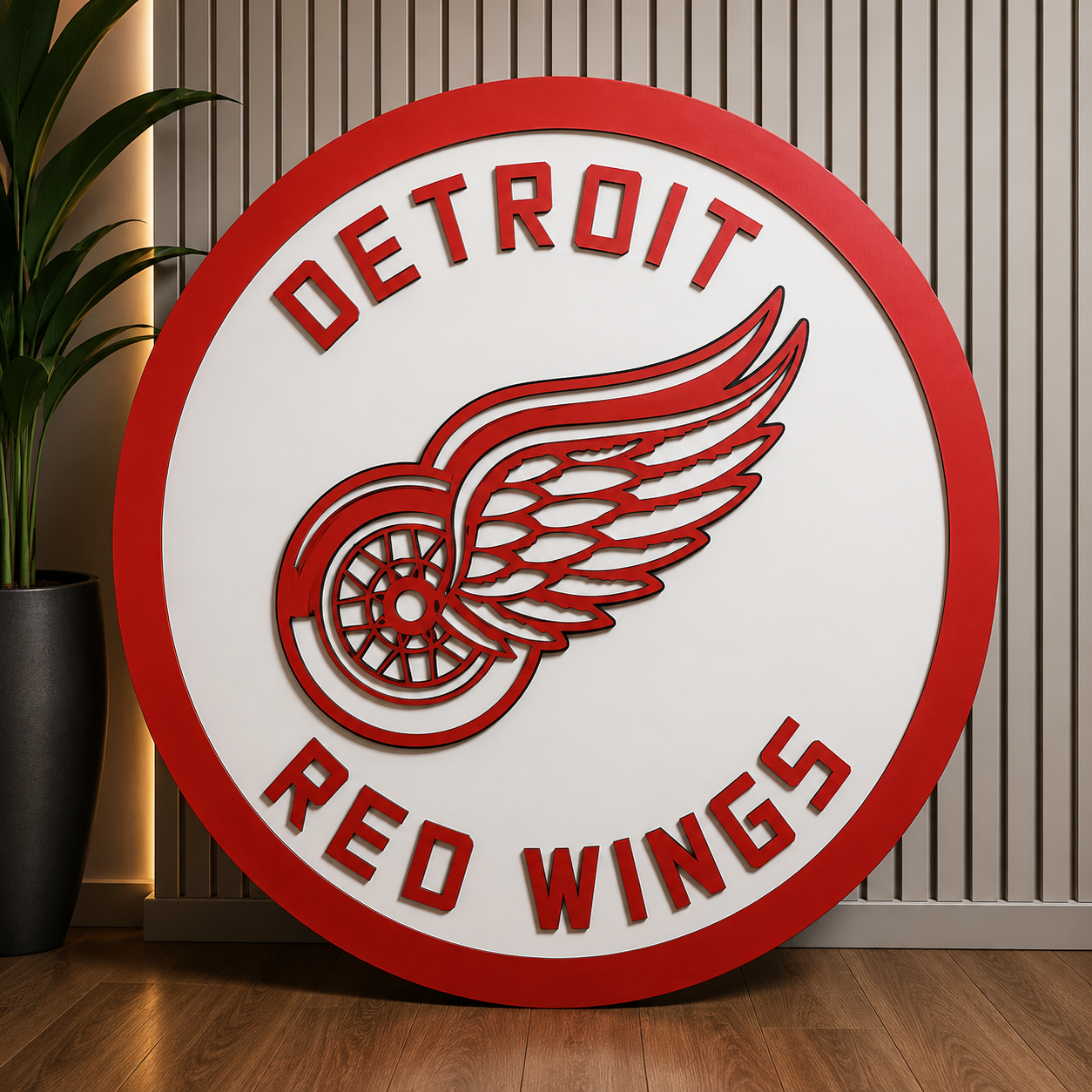 Panneau en bois 3D Detroit Red Wings | Décoration de caverne d'homme multicouche