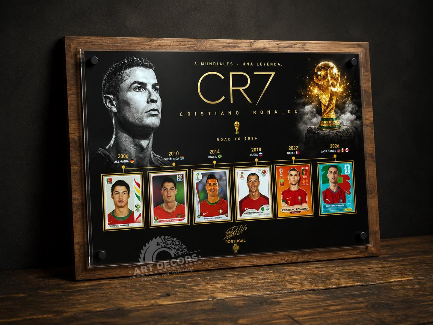 CR7 Cristiano Ronaldo World Cup Legacy 3D Plaque | 3D Wood & Acrylic Display Sign for Ronaldo Fans