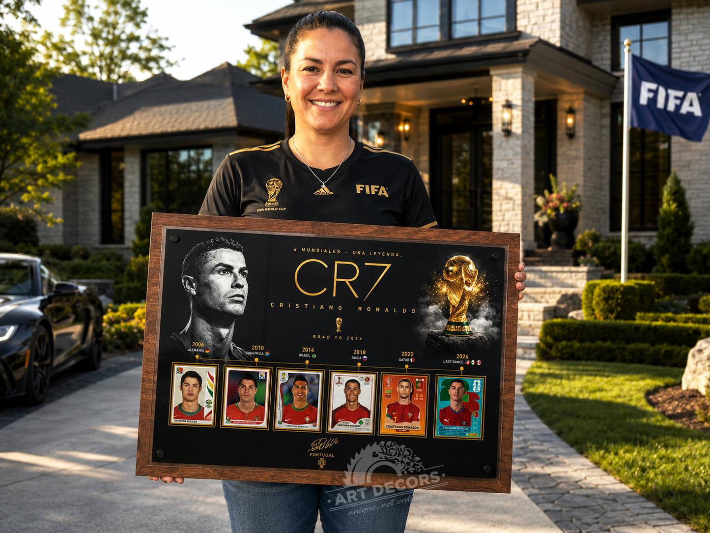 CR7 Cristiano Ronaldo World Cup Legacy 3D Plaque | 3D Wood & Acrylic Display Sign for Ronaldo Fans