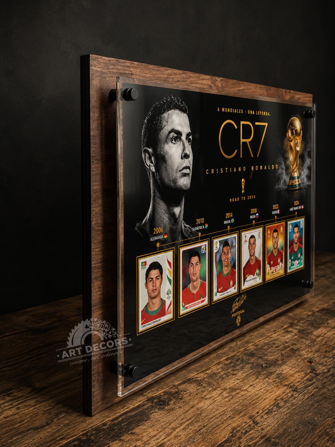 CR7 Cristiano Ronaldo World Cup Legacy 3D Plaque | 3D Wood & Acrylic Display Sign for Ronaldo Fans