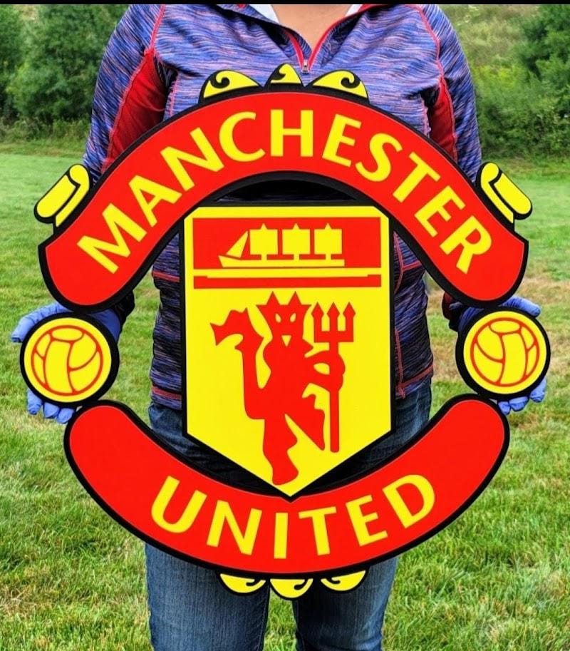 Letrero 3D de Madera de Fútbol del Manchester United | Decoración de Sala de Juegos o Cueva de Hombre