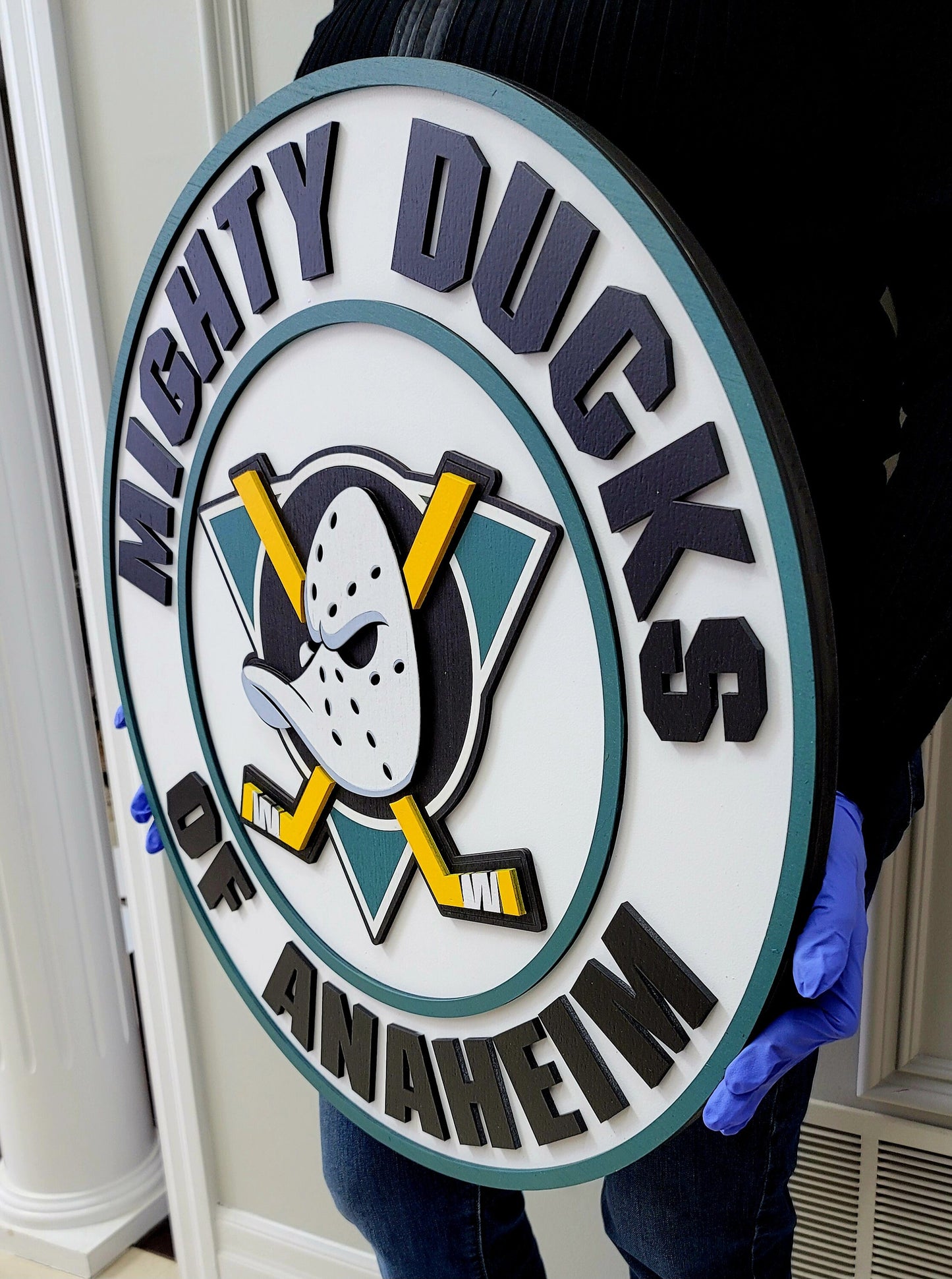 Letrero de madera 3D del logo de los Anaheim Ducks, decoración de pared deportiva de la NHL