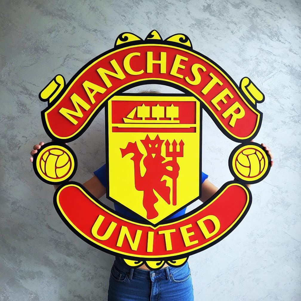 Letrero 3D de Madera de Fútbol del Manchester United | Decoración de Sala de Juegos o Cueva de Hombre