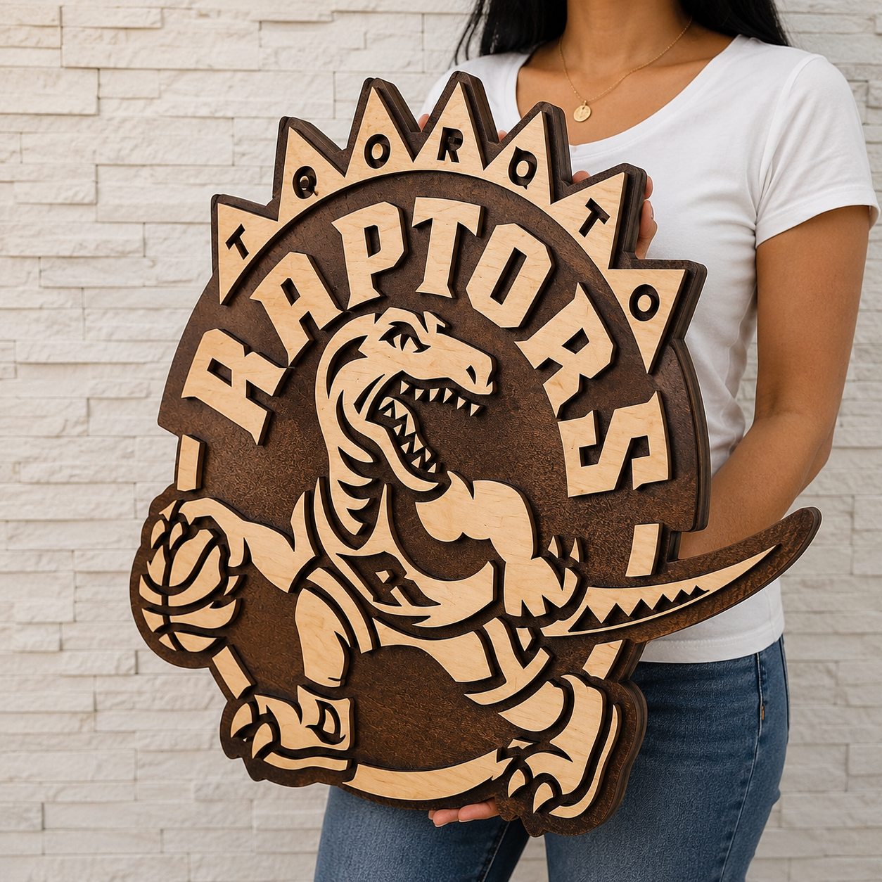 Retro Toronto Raptors 3D Wooden Sign – Rustic Basketball Decor with Canadian Character
