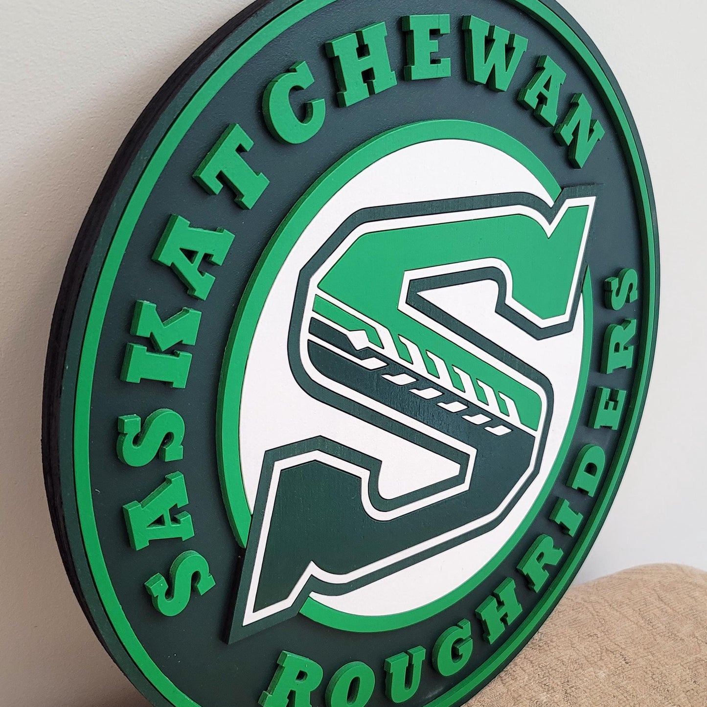 Saskatchewan Roughriders 3D Wooden Sign – Prairie Football Pride in Real Wood