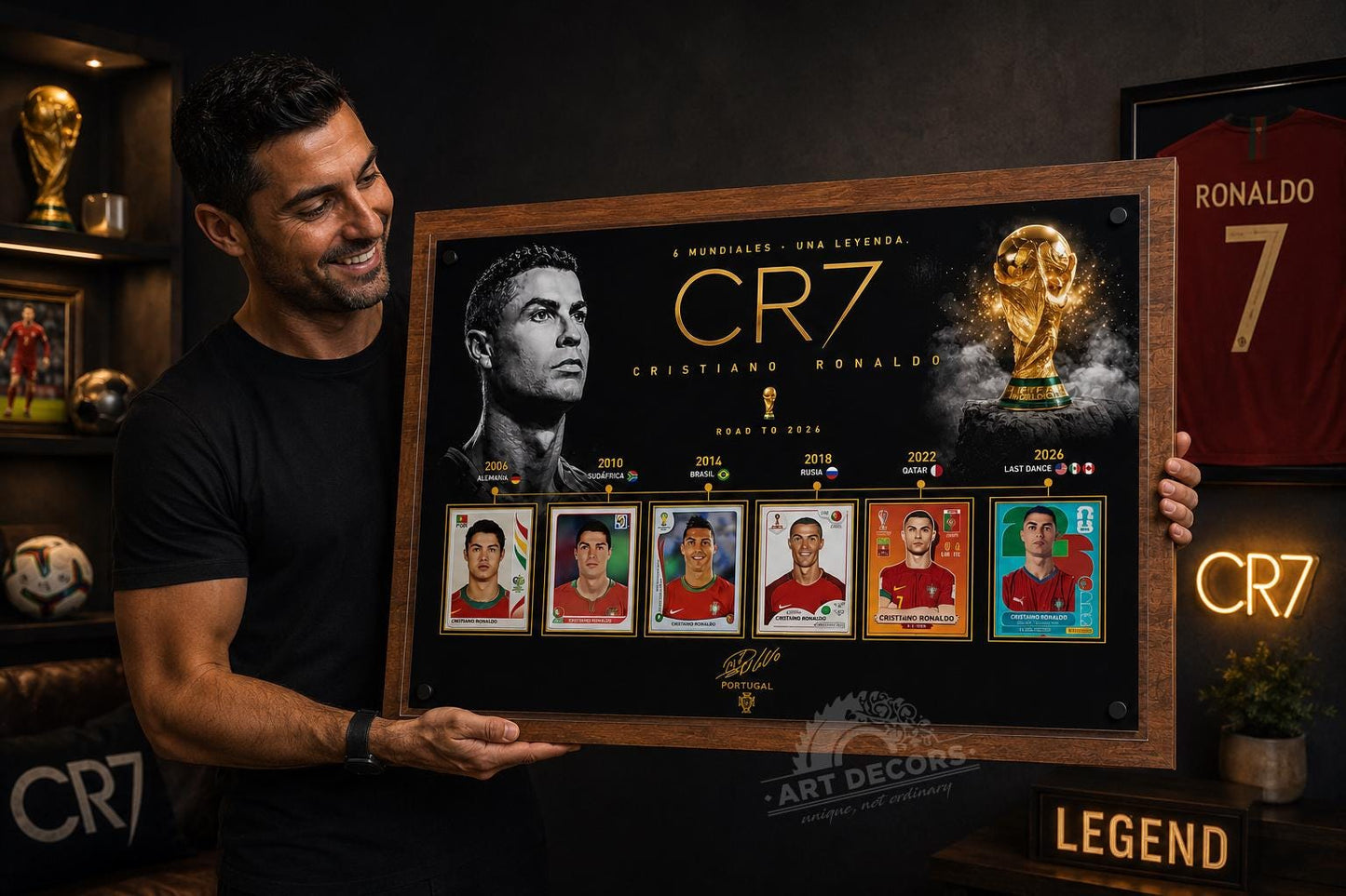 CR7 Cristiano Ronaldo World Cup Legacy 3D Plaque | 3D Wood & Acrylic Display Sign for Ronaldo Fans